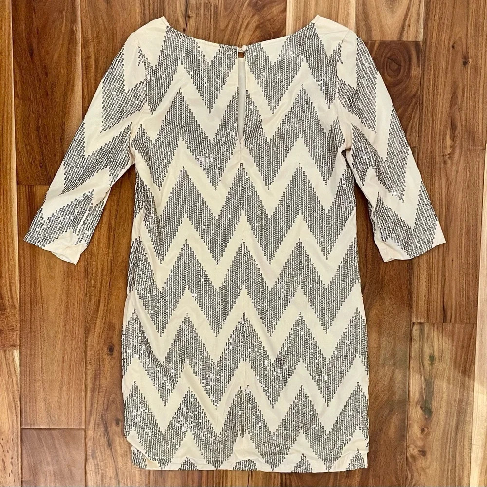 Francesca’s Collections Sequence Silver & Cream Dress Mid Length Sleeve Size S - Picture 6 of 13